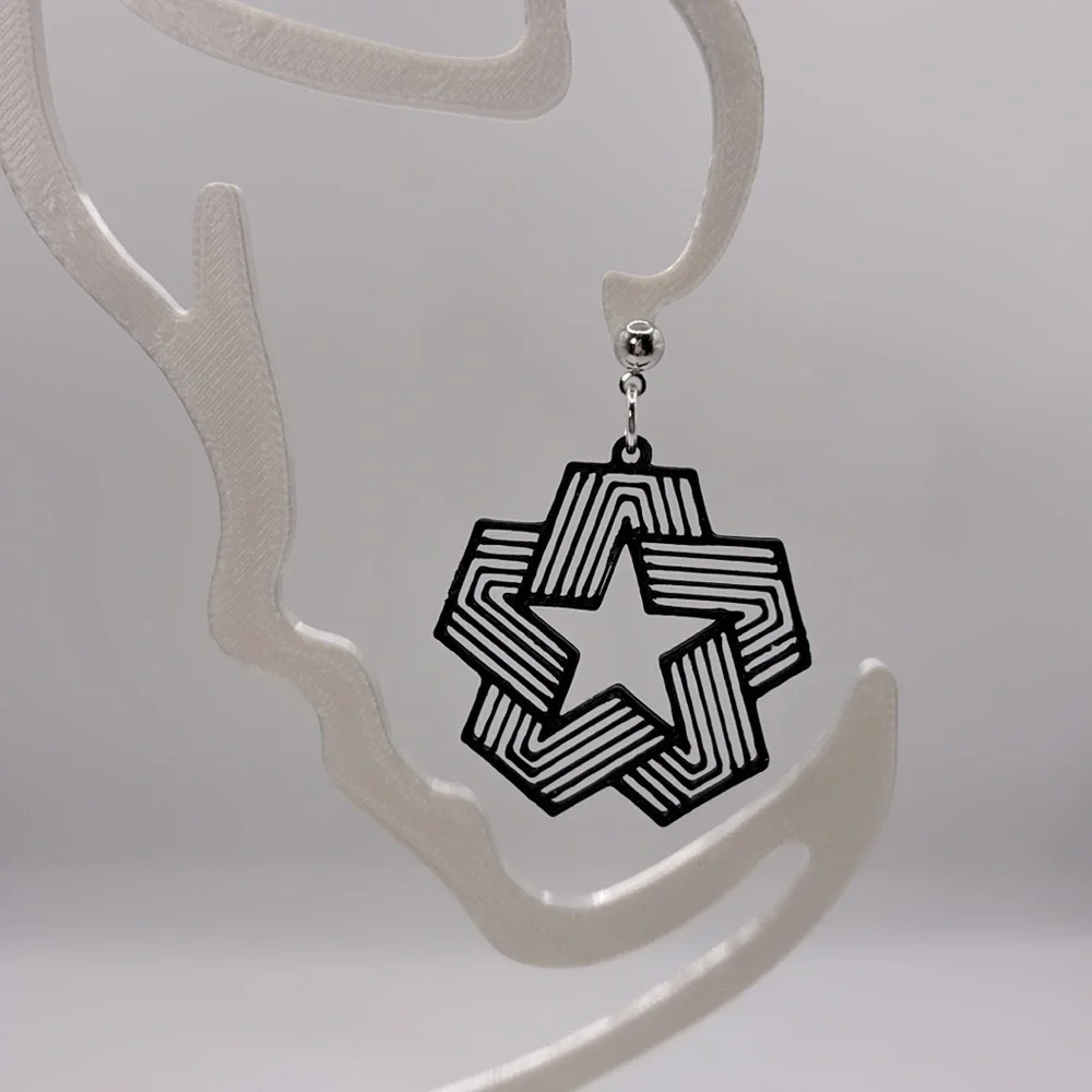Geometric Star Black Earrings
